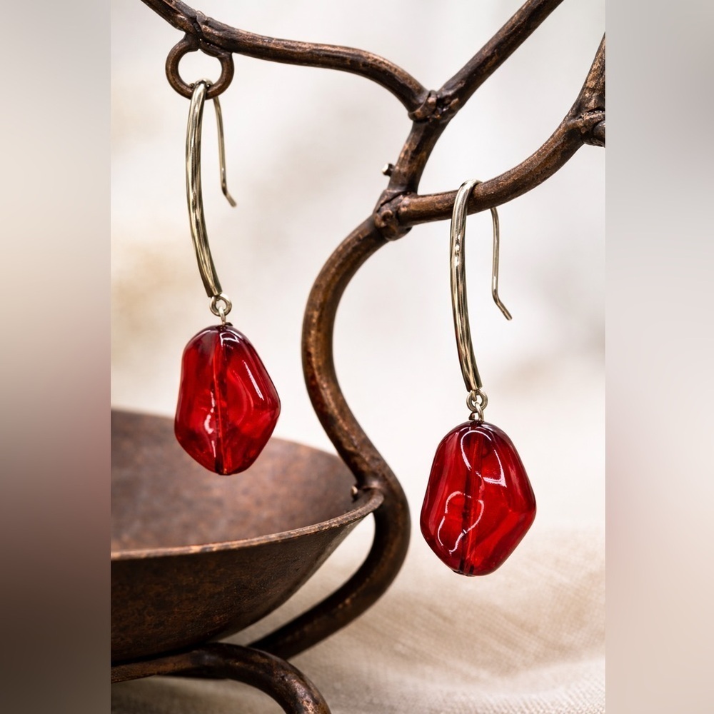 Sterling Silver Red Murano-Style Glass Drop Earrings | Artisan Dangle